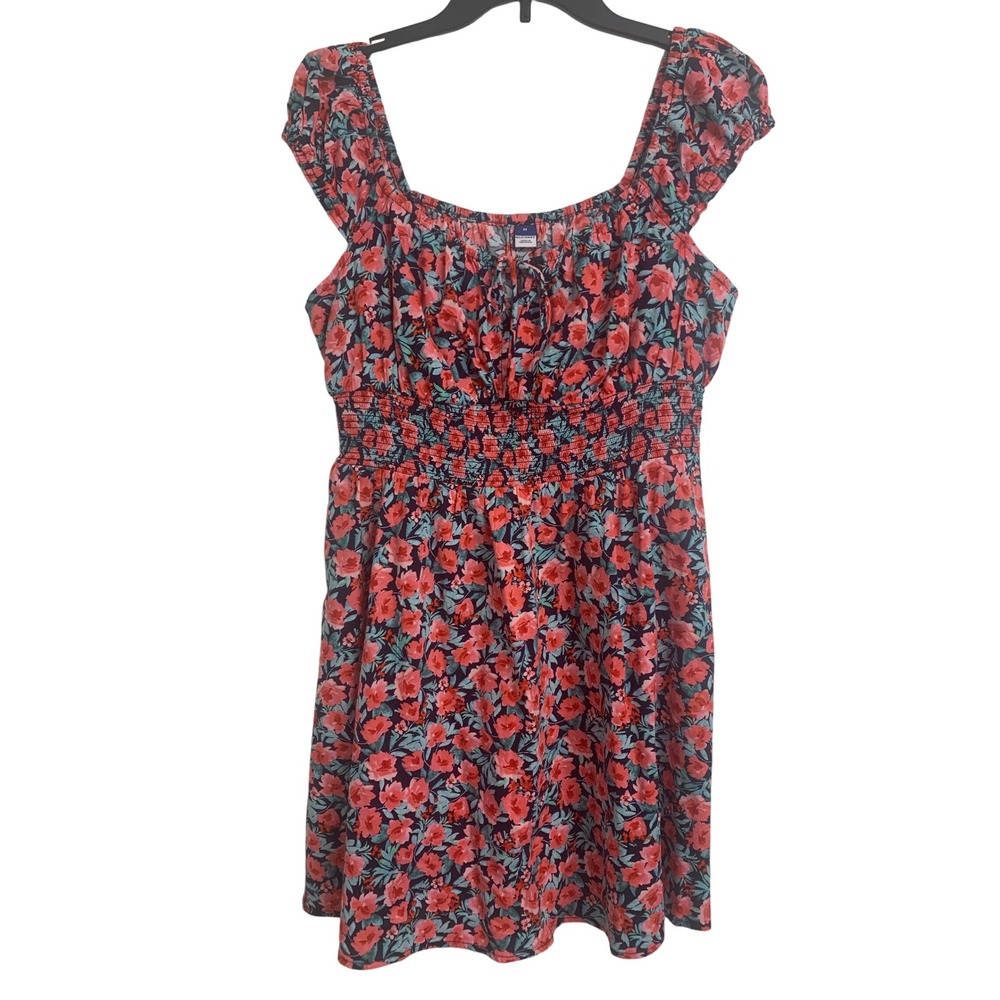 Old Navy Floral Smocked Waist Mini Dress Cottagecore Short Sleeve Womens M